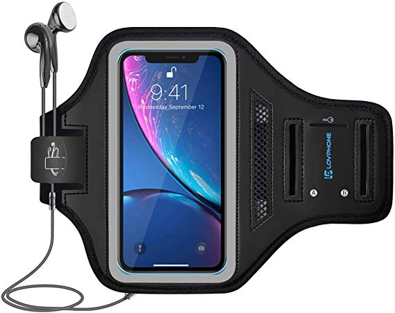 LOVPHONE iPhone 11 Pro/iPhone X/iPhone Xs/Galaxy S10e Armband, Sport Running Exercise Gym Case with Key Holder & Card Slot,Fingerprint Sensor Access Supported and Sweat-Proof (Gray)