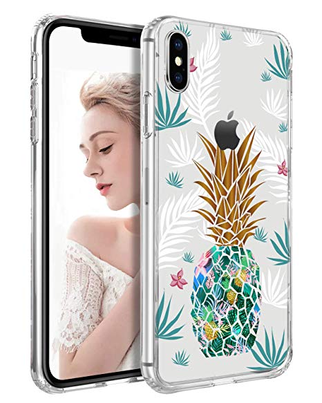 BENTOBEN Case for iPhone Xs Max 6.5 Inch, Stylish Slim Crystal Clear Glass Pineapple Soft TPU Shockproof Impact Resistant Anti Scratch Transparent Durable Phone Cover for iPhone 6.5” 2018, Pineapple