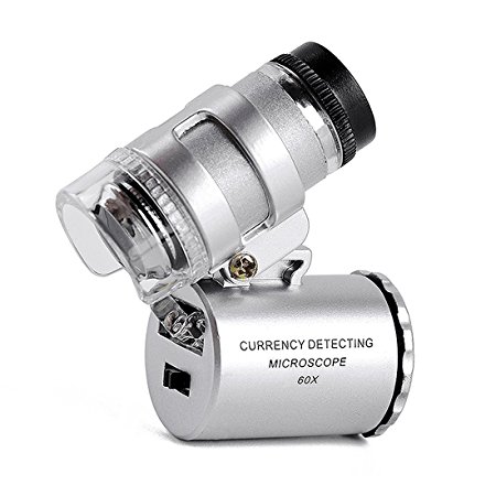 Carebol 60X Mini LED UV Light Microscope Loupe Jeweler Magnifier Repair Detector Indentification Magnifier Handheld Multi-functional Adjustable Loupe