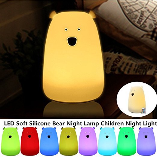 Children Night Light Nursery Lamp - SOLMORE Multicolor Soft Silicone LED Night Light,Cartoon Bear Night Lamp,Kids Bedside Lamp,USB Rechargeable with Remote for Baby Room Bedroom Birthday Gift