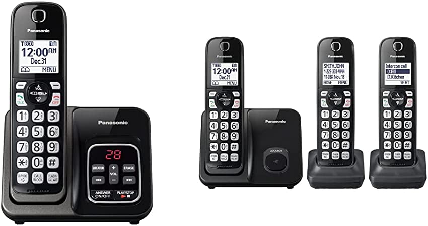 Panasonic Expandable Cordless Phone System with Call Block and Answering Machine KX-TGD630M (Metallic Black) & Cordless Phone System, Expandable Home Phone with Call Blocking,3 Handset (Black)