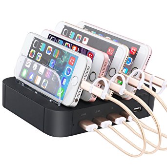 Kekilo USB Charging Station 5-Port USB Charger Desktop Charger Cell Phone Docking Station for Multiple Devices, Multi Device Charging Station for iPhone, iPad, Tablets, Smartphones