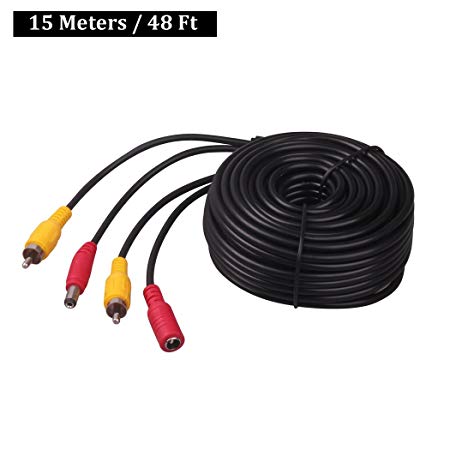RCA Plug DC 2.1 5.5 MM Power Video AV Extension Cord Cable for CCTV Security Car Tuck Bus Trailer Reverse Parking Reverse Camera 15 Meters 50ft by HitCar