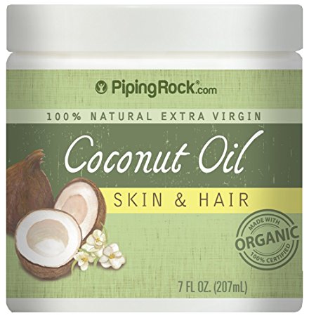 Piping Rock Coconut Oil 100% Organic for Skin & Hair 7 fl oz (207 mL) Jar Natural Extra Virgin