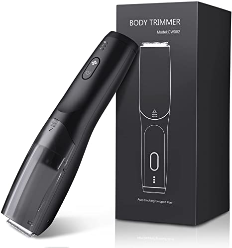 Electric Groin Hair Trimmer for Men, YBLNTEK Vacuum Powerful Body Hair Trimmer Pubic Grooming Clipper Kit, IPX7 Waterproof Wet Dry Use,Soft Ceramic Blade Head,USB Fast Rechargeable, 3 Guide Combs
