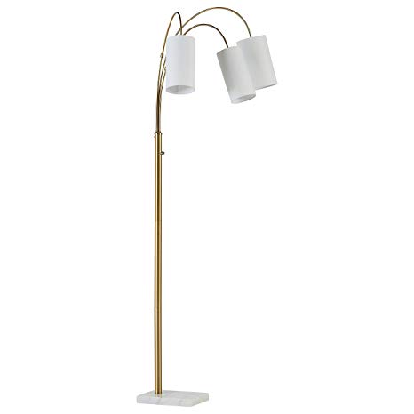 Rivet 3-Light Marble and Brass Arc Floor Lamp, With Bulbs , 79" x 27" x 21"