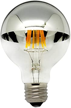 Half Chrome Light Bulb Dimmable LED Filament Vintage Bulb with Mirror 6W (60W Equivalent) G80/G25 E26 Medium Base Warm White 2700K