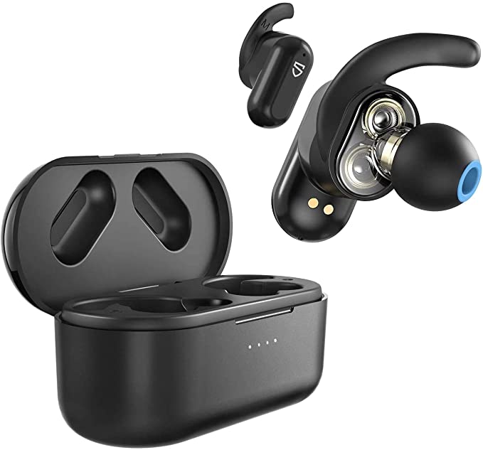 SoundPEATS True Wireless Earbuds,Truengine2 Bluetooth 5.0 Wireless Headphone with Dual Dynamic Drivers & Built-in Mic,IPX5 Bluetooth Earphone with EarFin design & Touch Control Total 30 Hours Playtime