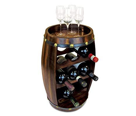 Puzzled Contemporary Barrel Wooden 8 Bottle Wines Rack, Free Standing Fully Assembled Elegant Storage Liquor Display Stackable Decorative Organizer Home Kitchen Countertop Accessory