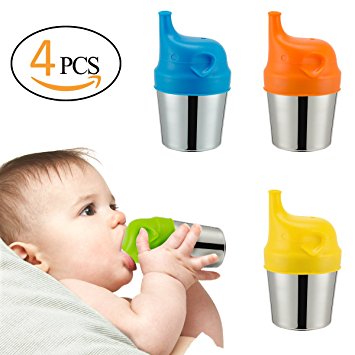 Biubee 4 pack Stainless Steel Sippy Cups with 4 pcs Silicone Sippy Lids - 6 oz Double Wall Insulated Cups & BPA FREE Silicone Lids for Home & Outdoor Activities