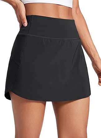 CRZ YOGA A Line Golf Skirts for Women High Waisted Split Hem Tennis Casual Skirt Shorts with Zipper Pocket