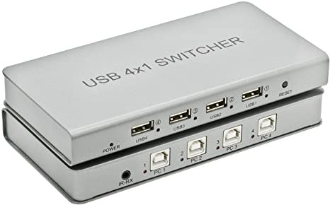 Expert Connect 4-Port USB Switch | 4 PCs Share 4 USB Devices | Mouse, Keyboard, Flash Drive etc. | USB 2.0 | Windows, Mac OS, Linux and Android Compatible