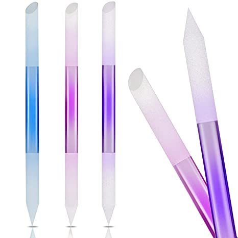 3 Pieces Glass Cuticle Pusher Cuticle Remover Glass Nail File Dual Ended Manicure Pedicure Tools for Nails and Cuticles Care (Pink, Blue, Purple)