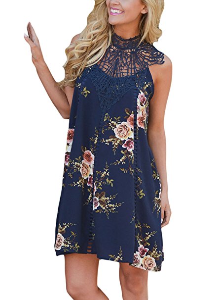 Dokotoo Womens Casual Summer Beach Boho Chiffon Floral Mini Dress