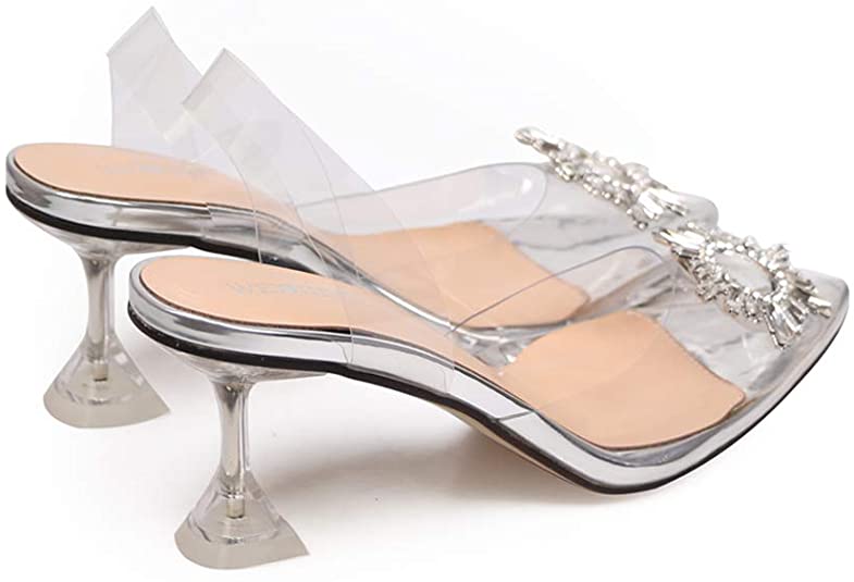 Women Sandals Clear High Heels Sandals Transparent PVC Slip On Sexy Shoes Women Pointed Toe Wedding Party Summer Pumps Shoes