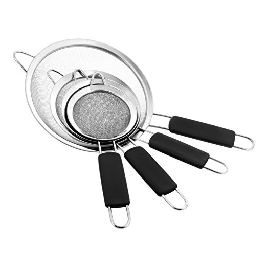U.S. Kitchen Supply - Set of 4 Premium Quality Fine Mesh Stainless Steel Strainers with Comfortable Non Slip Handles - 4", 4.5", 5.5" and 8" Sizes - Sift, Strain, Drain and Rinse Vegetables