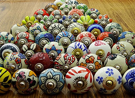Assorted Multicolor Ceramic Drawers Knobs Door Cupboard Pulls Indian Mix Knobs by ibaexports