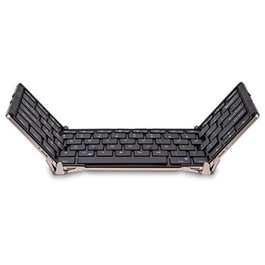 Aluminum Foldable Wired / Wireless Keyboard, MoKo Portable Bluetooth 3.0 Keyboard for iPad Mini 4 / iPad Pro / iPhone 6s / 6s Plus, iOS(Mac), Android and Windows System, BLACK   GOLD