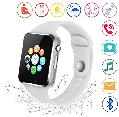 Smart Watch Kkcite 2.5D Touch Screen Sweatproof Bluetooth Smartwatch Phone With SIM 2G GSM for Samsung Nexus6 Htc Sony and Android Smartphones Support Sleep Monitor, Push Message for Men Women Kids