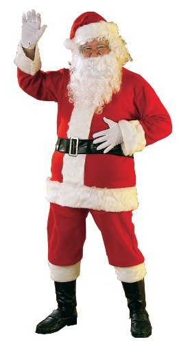 Mens Santa Claus Father Christmas Xmas 6 Piece Fancy Dress Costume Outfit with Beard