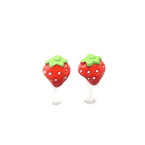 Strawberry Invisible Clip On Earrings for Unpierced Ears, Metal-Free Hypoallergenic