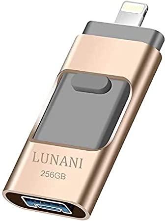 iPhone USB Flash Drive _ LUNANI USB Flash Drive 256GB photostick Mobile for iPhone USB 3.0 iPhone External Storage/Android/PC Photo iPhone Picture Stick(Gold)