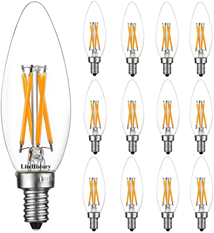 LiteHistory E12 led Bulb Dimmable 6W Equal 60 Watt LED Light Bulbs 2700K AC120V Edison Bulb B10 B11 Candelabra Bulbs for Chandelier Light Bulbs and Ceiling Fan Light Bulbs 600LM e12 Bulb 12Pack