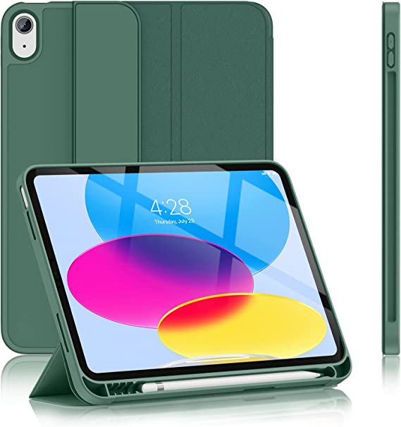 Soke Case for iPad 10th Generetion(2022 Release),iPad 10.9 inch Case with Pencil Holder[Support iPad 1st/3rd Pencil Charging/Pair],Trifold Stand Smart Cover with TPU Back,Auto Sleep/Wake-Dark Green