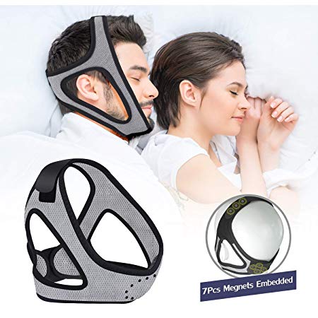 Upgraded Anti Snoring Chin Strap - Ultra Thin Mesh Fiber Fabric with 7 Massage Magnet Chin Strap for Men/Women, Breathable Comfortable Anti Snoring Devices for Sleep Aid, Grey