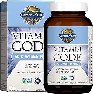 Garden of Life Multivitamin for Men, Vitamin Code 50 & Wiser Men's Raw Whole Food Vitamin Supplement with Probiotics, Vegetarian, 120 Capsules