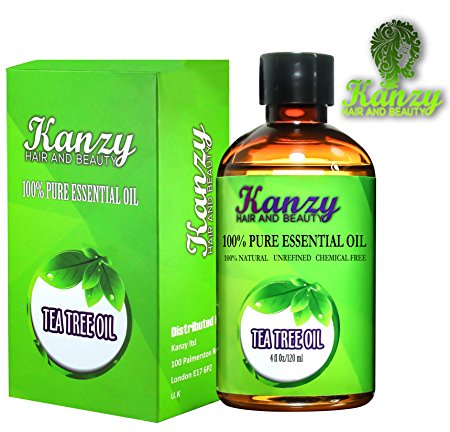 KANZY Tea Tree Essential Oil 100% Pure use with shampoo and soap - for face & Body Wash - Treatment for Acne, Lice and Many Skin Conditions - 120ml
