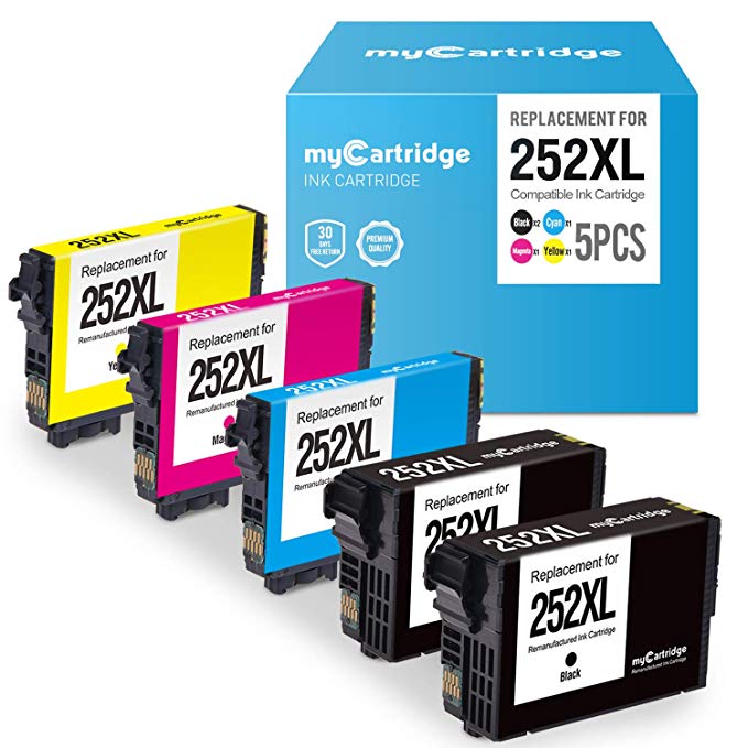 myCartridge Re-Manufactured Ink Cartridge Replacement for Epson 252XL (2 Black 1 Cyan 1 Magenta 1 Yellow, 5-Pack)