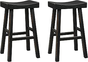 Signature Design by Ashley Glosco 31" Pub Height Wood Saddle Barstool, 2 Count, Black