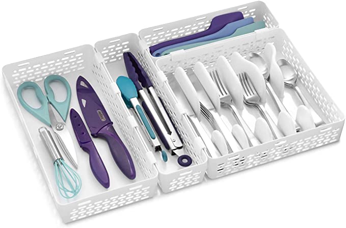 YouCopia 50269 Linkedbin Drawer Organizer, 4-Piece Utensil, White