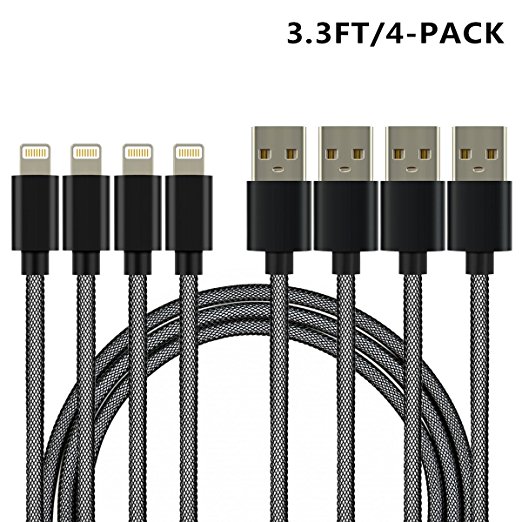 4PACK-3.3FEET, originAIM Nylon Braided Lightning Cable for IOS Devices