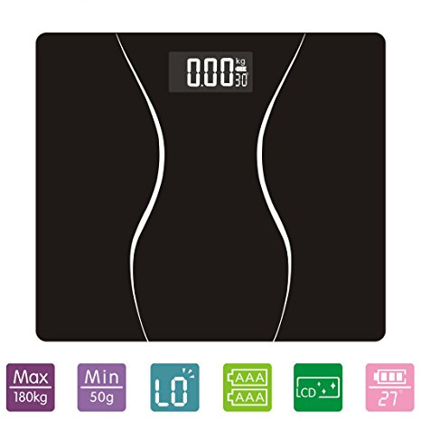 Dr. HEALTH (TM) Digital Bathroom Weight Body Scale with Smart Step-on Technology, Backlit White LED Display, Room Temperature, Battery Level 400lb/180kg