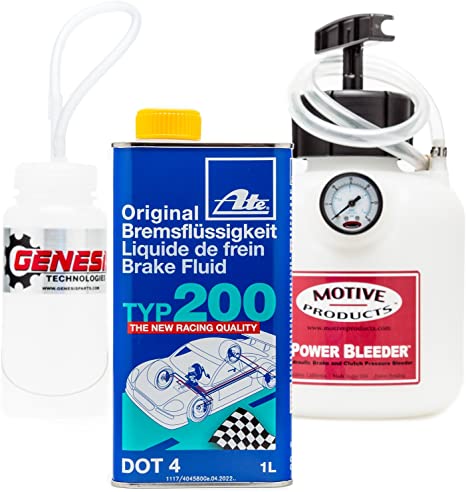 Brake Bleeding Kit with ATE Type 200 Brake Fluid, Bleeder Bottle, and Motive Power Bleeder 0100…