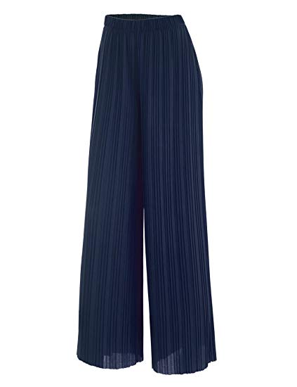 Made By Johnny MBJ Womens Pleated Wide Leg Palazzo Pants with Elastic Band
