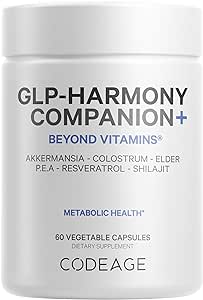 Codeage GLP-Harmony Companion  Supplement - GLP-1 Agonist Support - Lion's Mane, Pea, Colostrum, Shilajit, Akkermansia, Elder - Gastrointestinal, Digestive & Cognitive Support, Non-GMO - 60 Capsules