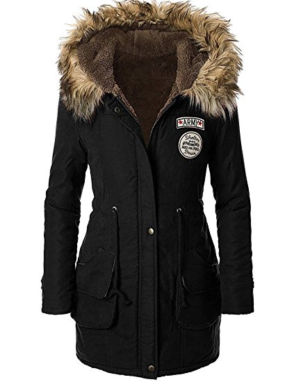 ASCHOEN Womens Hooded Warm Winter Faux Fur Lined Parkas Long Coats Outdoor Overcoat