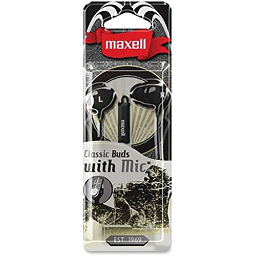 Maxell 196131 Flanged Ear Tips Superb Comfortable Noise Filtering Fit High Intensity Listening Classic Earbud with Inline Microphone, Black