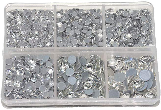 Queenme 3300pcs Clear Hotfix Crystals Mixed Size Flatback Rhinestones for Clothes Shoes Crafts Hot Fix Round Glass Gems Stones Flat Back Iron on Rhinestones for Clothing 2MM-6MM