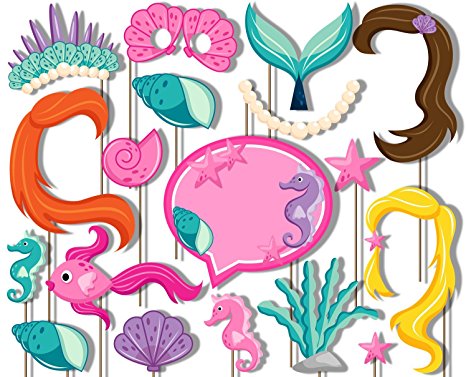 Mermaids Under the Sea Photo Booth Props Kit - 20 Pack Party Camera Props Fully Assembled