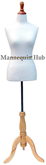 White Female Mannequin Dress Form Size 2-4 Small 33" 24" 34" (On Maple Tripod Stand) (French Series)