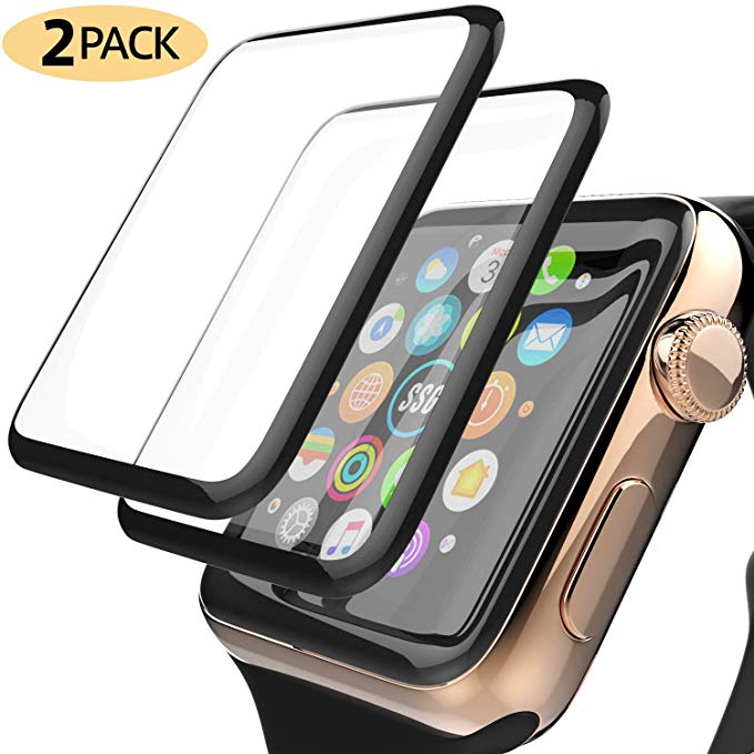 Screen Protector for Apple Watch 38mm Series 3/2/1 [2-Pack] Newest Tempered Glass 3D Clear Film Full Coverage Screen Protector Compatible iWatch 38mm