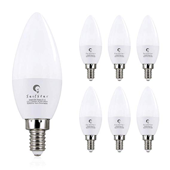 Sailstar 60-Watt Equivalent Frosted Candelabra LED Bulb, Small Base E12 Light Bulb, Daylight, Non-Dimmable, Type B Light Bulb for Ceiling Chandelier Lamp | 6-Pack
