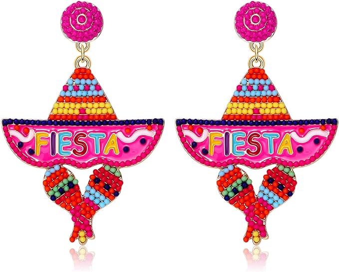 Cinco De Mayo Earrings for Women Colorful Beaded Fiesta Chill Dangle Earrings Statement Letter Drop Earrings Mexican Festival Jewelry Gifts