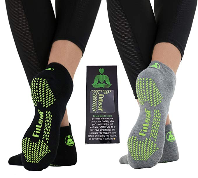 FITLEAF Yoga Socks for Women – Non Slip Socks with Grip for Pilates, Ballet, Barre – 2 Pairs
