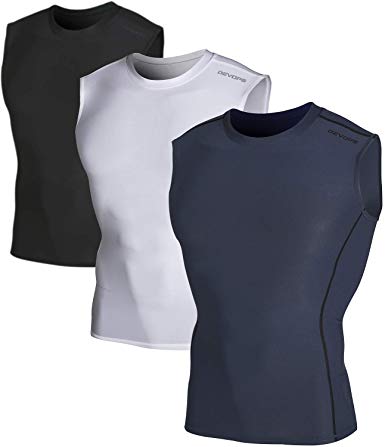 DEVOPS Men's 3 Pack Cool Dry Athletic Compression Baselayer Workout Sleeveless Shirts
