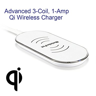 MobilePal 3-Coil Qi Wireless Charger Pad For iPhone 8/8Plus/X and Samsung Galaxy series - 1A Output with 2A USB AC Adapter Included (White)